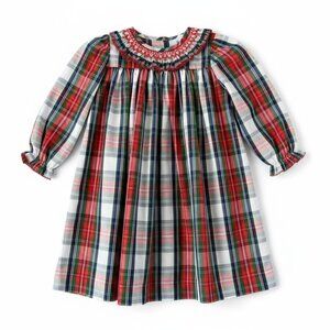 Castles & Crowns Girls Kids Smocked Tartan Bishop Dress Size 4T Plaid Holiday